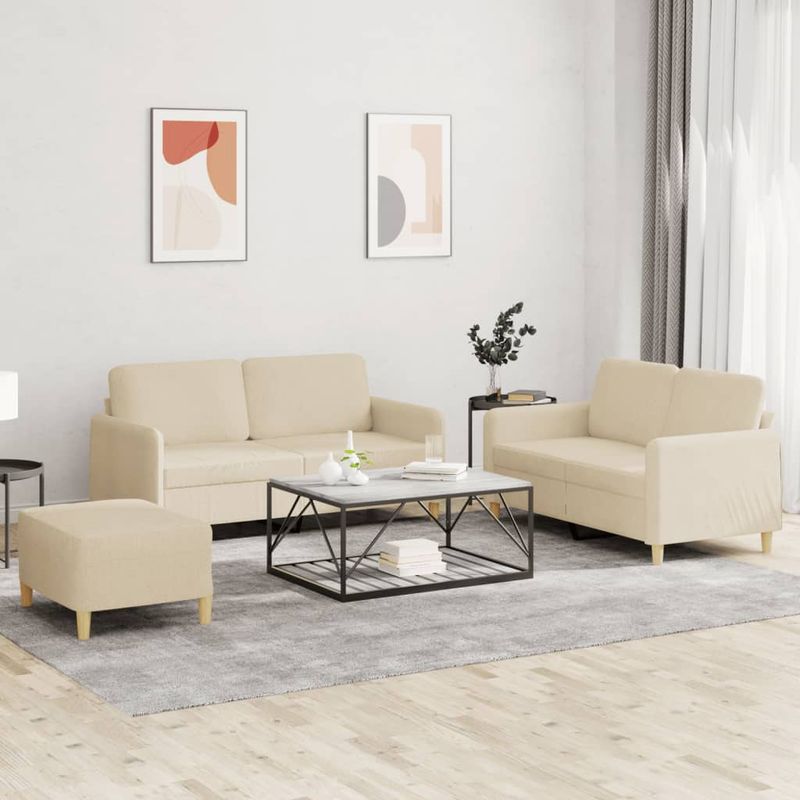 Casa si Gradina - Mobilier - Seturi de mobilier - Seturi living - Set de canapele cu perne, 3 piese, crem, textil - Infinity.ro