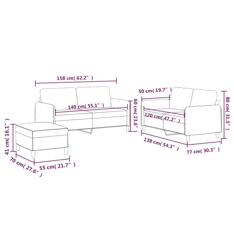 Casa si Gradina - Mobilier - Seturi de mobilier - Seturi living - Set de canapele cu perne, 3 piese, crem, textil - Infinity.ro