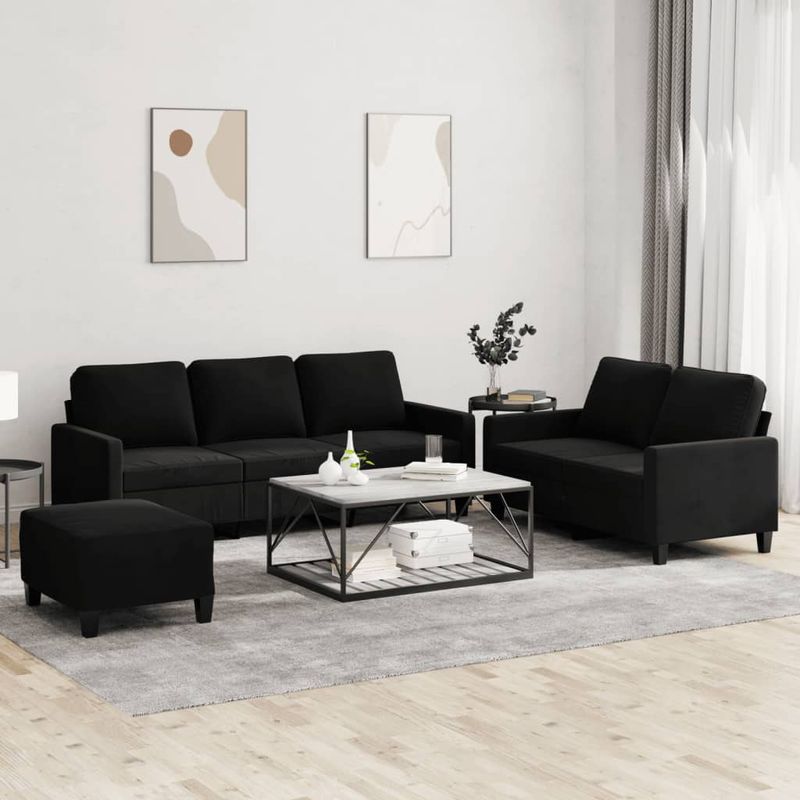 Casa si Gradina - Mobilier - Seturi de mobilier - Seturi living - Set de canapele cu perne, 3 piese, negru, catifea - Infinity.ro