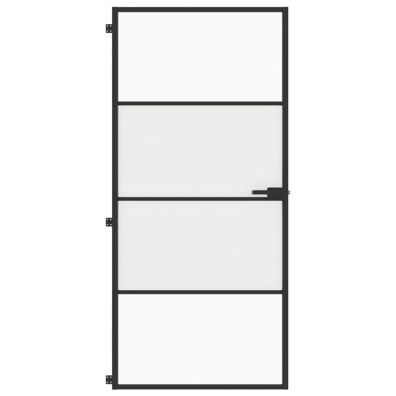 Casa si Gradina - Constructii - Usi interior, exterior si garaj - Usi garaj - Usa de interior negru 93x201,5 cm sticla securiz./aluminiu slim, negru și transparent și mat, model 3 bare orizontale - Infinity.ro