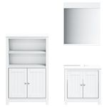 Casa si Gradina - Mobilier - Seturi de mobilier - Seturi baie - Set mobilier baie, 3 piese, „BERG”, alb, lemn masiv de pin, mărime 69.5x34x110 cm - Infinity.ro