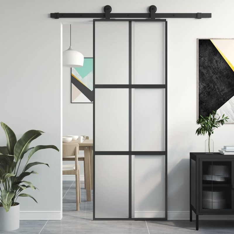 Casa si Gradina - Constructii - Usi interior, exterior si garaj - Usi interior - Usa glisanta, negru, 76x205 cm, sticla securizata si aluminiu - Infinity.ro