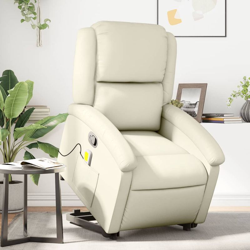 Casa si Gradina - Mobilier - Scaune si fotolii - Fotolii - Fotoliu rabatabil cu ridicare, crem, piele ecologica - Infinity.ro