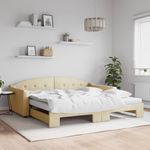 Casa si Gradina - Mobilier - Paturi si accesorii - Paturi - Pat de zi cu extensie si saltele, crem, 100x200 cm, textil - Infinity.ro