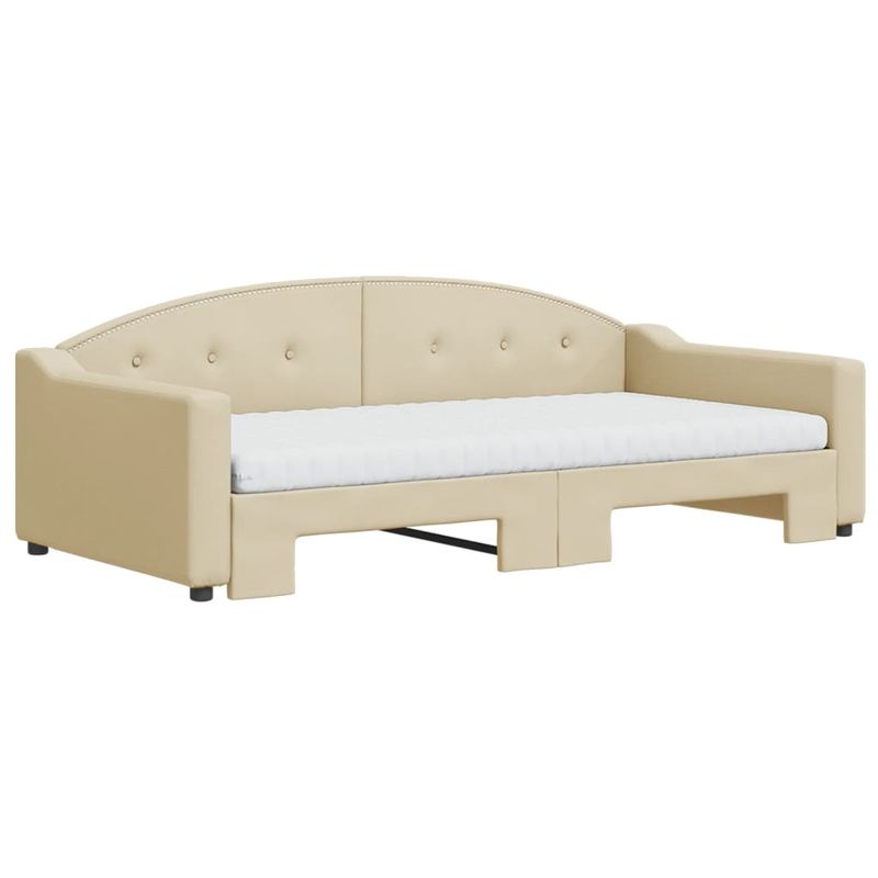 Casa si Gradina - Mobilier - Paturi si accesorii - Paturi - Pat de zi cu extensie si saltele, crem, 100x200 cm, textil - Infinity.ro