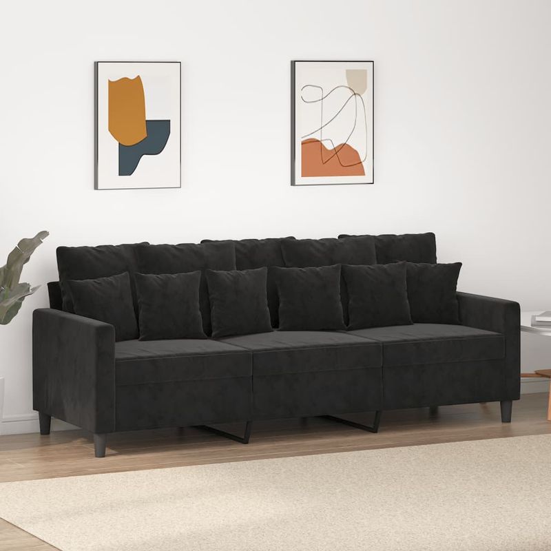 Casa si Gradina - Mobilier - Canapele si coltare - Canapele - Canapea cu 3 locuri, Negru, 180 cm, catifea - Infinity.ro