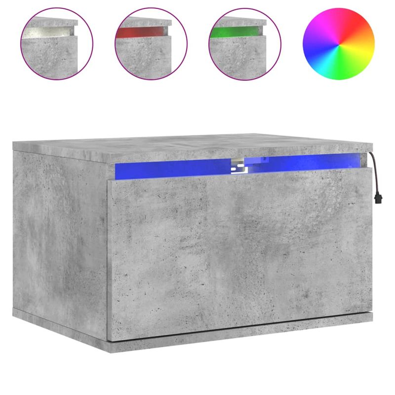 Casa si Gradina - Mobilier - Comode si corpuri - Noptiere - Noptiera montata pe perete cu lumini LED, gri beton - Infinity.ro