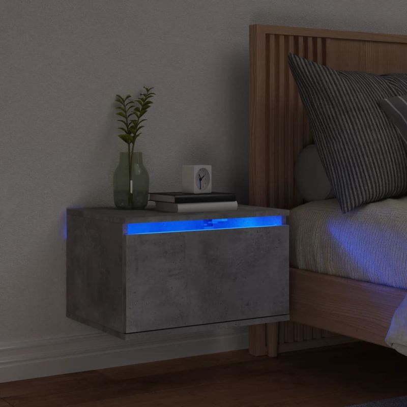 Casa si Gradina - Mobilier - Comode si corpuri - Noptiere - Noptiera montata pe perete cu lumini LED, gri beton - Infinity.ro