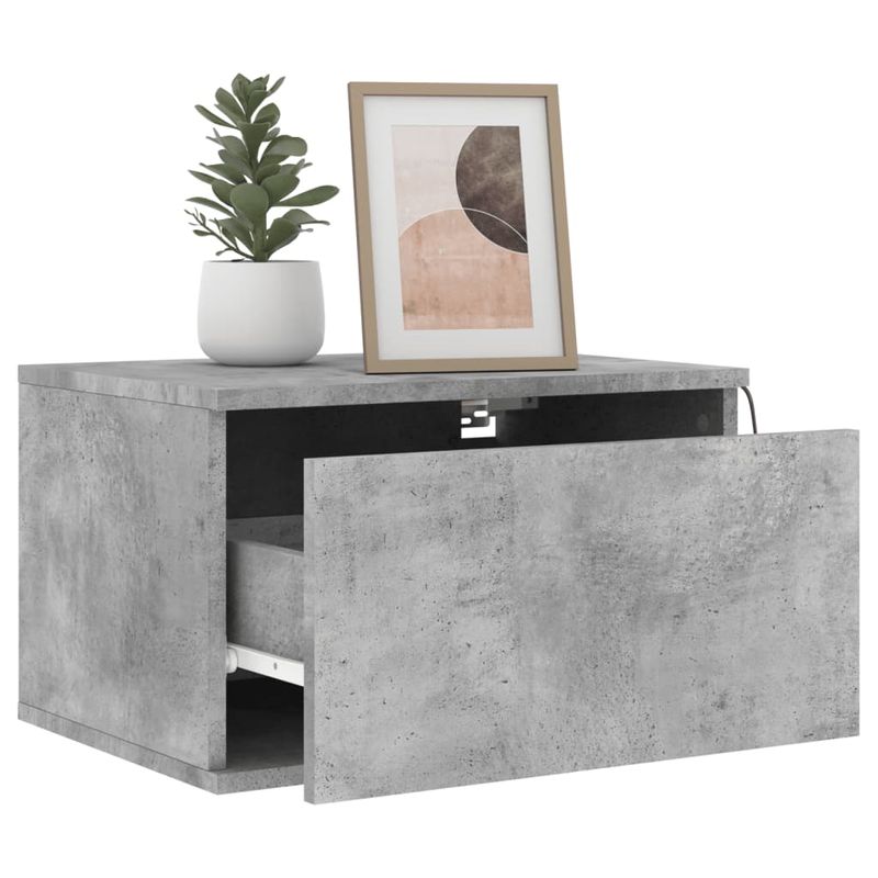 Casa si Gradina - Mobilier - Comode si corpuri - Noptiere - Noptiera montata pe perete cu lumini LED, gri beton - Infinity.ro