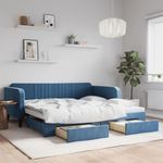 Casa si Gradina - Mobilier - Paturi si accesorii - Paturi - Pat de zi cu extensie si sertare, albastru, 100x200 cm, catifea - Infinity.ro