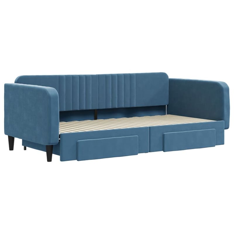 Casa si Gradina - Mobilier - Paturi si accesorii - Paturi - Pat de zi cu extensie si sertare, albastru, 100x200 cm, catifea - Infinity.ro