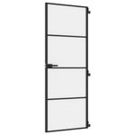 Casa si Gradina - Constructii - Usi interior, exterior si garaj - Usi garaj - Usa de interior negru 76x201,5 cm sticla securiz./aluminiu slim, negru și mat, model 3 bare orizontale - Infinity.ro