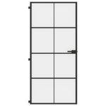 Casa si Gradina - Constructii - Usi interior, exterior si garaj - Usi garaj - Usa de interior negru 93x201,5 cm sticla securiz./aluminiu slim, negru și mat, model 4x2 grilaje - Infinity.ro