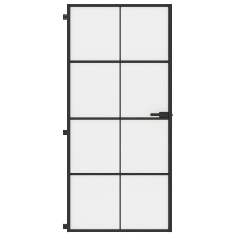 Casa si Gradina - Constructii - Usi interior, exterior si garaj - Usi garaj - Usa de interior negru 93x201,5 cm sticla securiz./aluminiu slim, negru și mat, model 4x2 grilaje - Infinity.ro