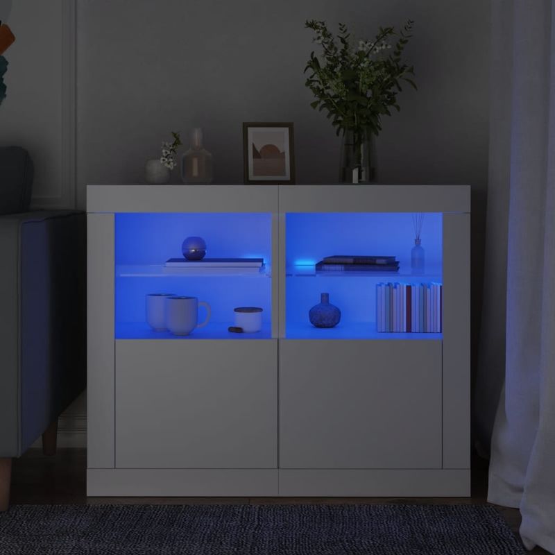 Casa si Gradina - Mobilier - Dulapuri si sifoniere - Dulapuri - Dulapuri laterale cu lumini LED 2 buc. alb lemn prelucrat - Infinity.ro