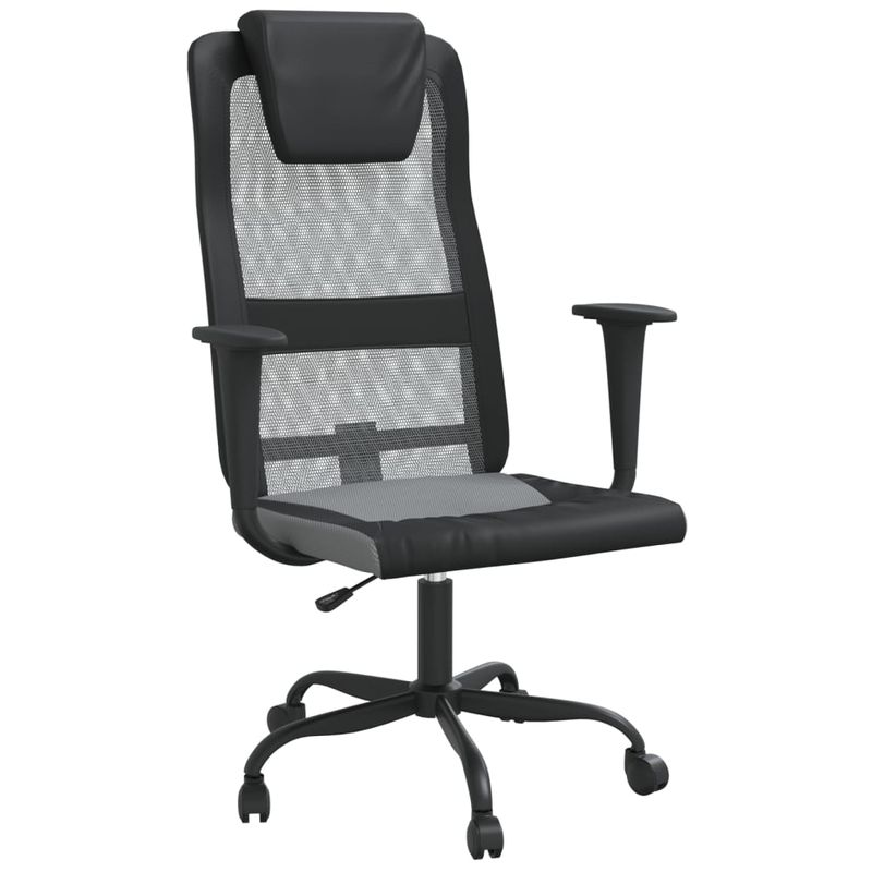 Casa si Gradina/Mobilier/Scaune si fotolii/Scaune - Scaun de birou reglabil in inaltime, gri/negru plasa/piele eco. - Infinity.ro