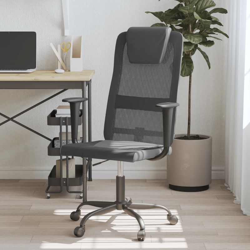 Casa si Gradina/Mobilier/Scaune si fotolii/Scaune - Scaun de birou reglabil in inaltime, gri/negru plasa/piele eco. - Infinity.ro