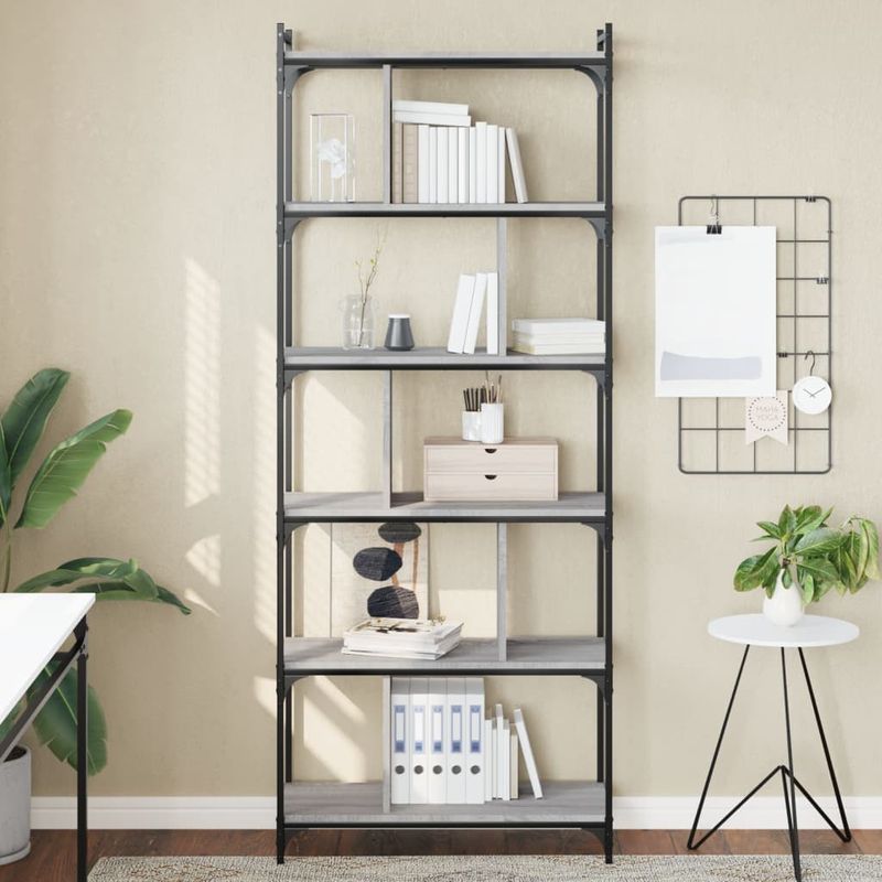 Casa si Gradina - Mobilier - Biblioteci si rafturi - Biblioteci - Biblioteca cu 6 niveluri gri sonoma 76x32x192 cm lemn compozit - Infinity.ro