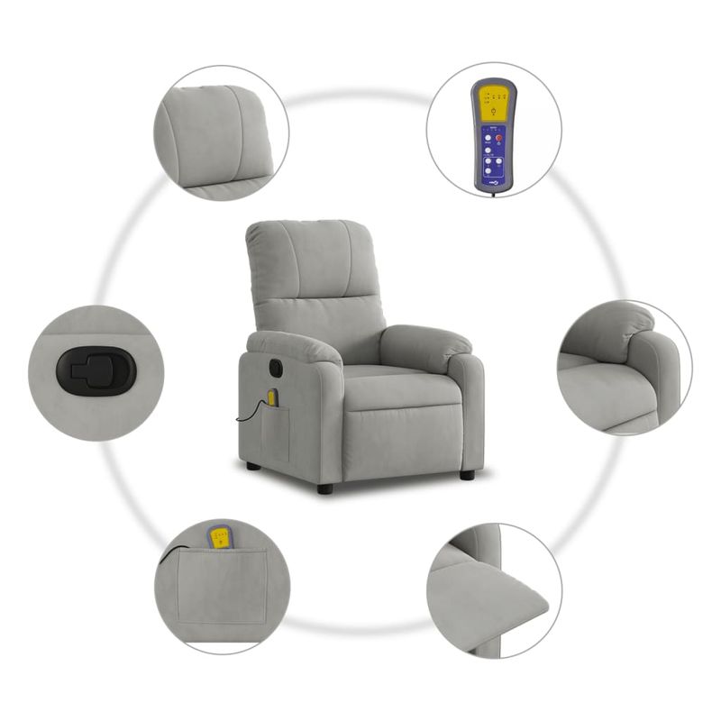 Ingrijire personala si Cosmetice - Sanatate si wellness - Articole wellness - Fotolii de masaj - Fotoliu de masaj rabatabil, gri deschis, microfibra - Infinity.ro