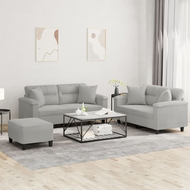 Casa si Gradina - Mobilier - Seturi de mobilier - Seturi living - Set de canapele cu perne, 3 piese, gri deschis, microfibra - Infinity.ro