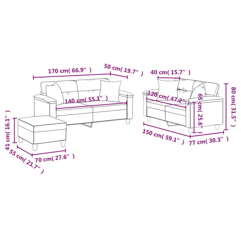 Casa si Gradina - Mobilier - Seturi de mobilier - Seturi living - Set de canapele cu perne, 3 piese, gri deschis, microfibra - Infinity.ro