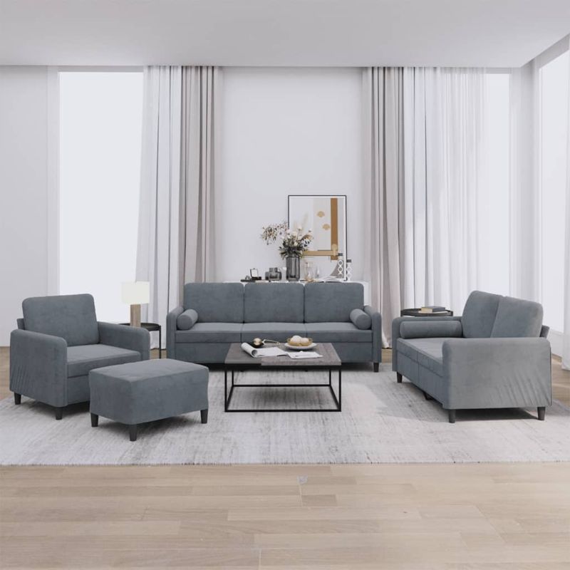 Casa si Gradina - Mobilier - Seturi de mobilier - Seturi living - Set canapea cu perne, 4 piese, gri inchis, catifea - Infinity.ro
