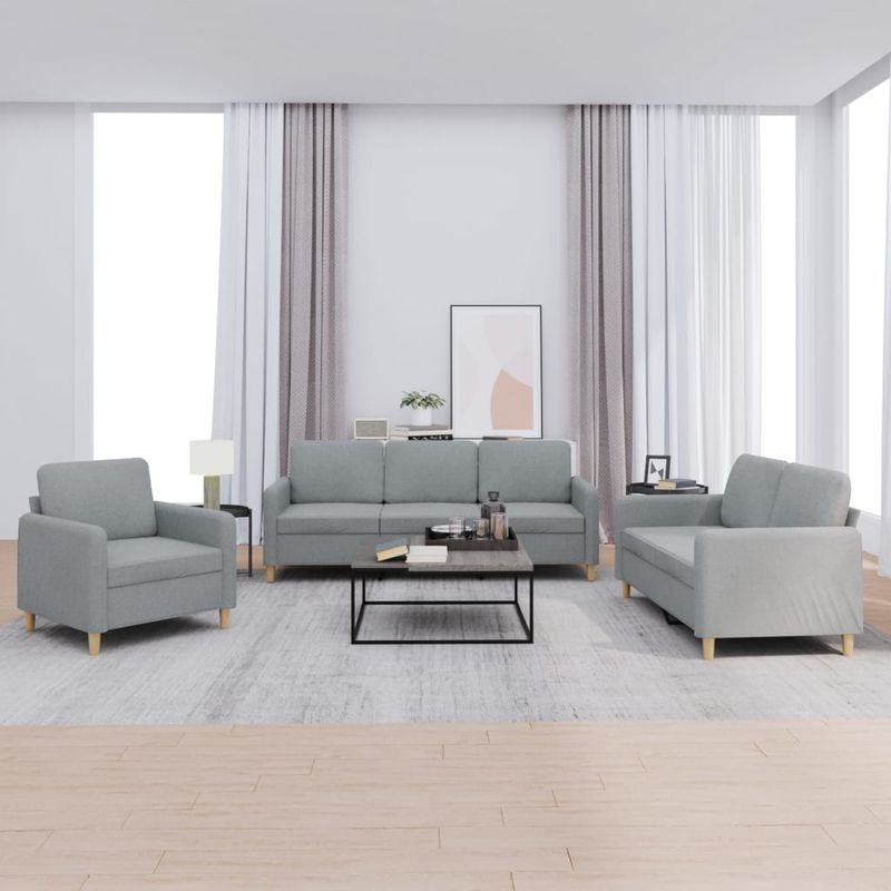 Casa si Gradina - Mobilier - Seturi de mobilier - Seturi living - Set de canapele cu perne, 3 piese, gri deschis, textil - Infinity.ro