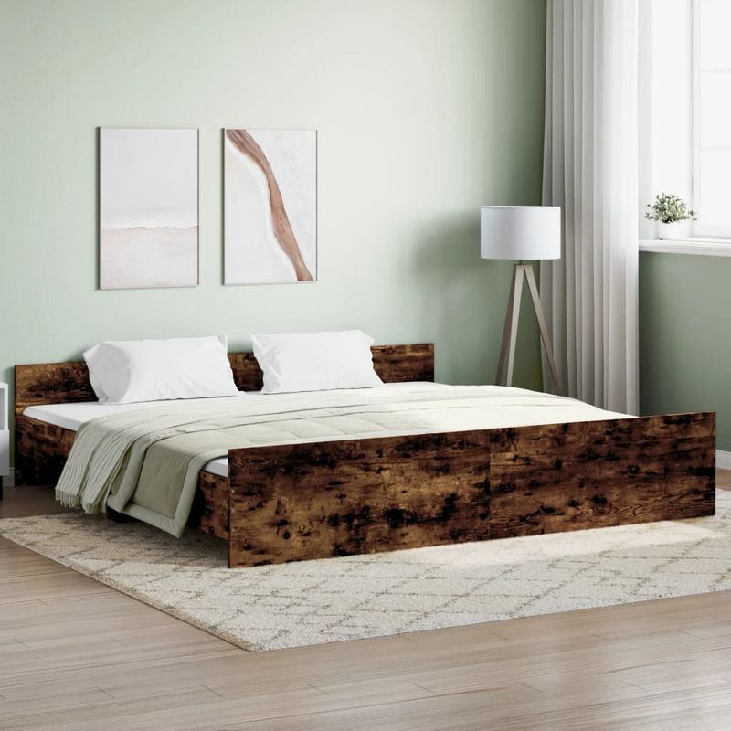 Casa si Gradina - Mobilier - Paturi si accesorii - Paturi - Cadru pat cu tablie la cap/picioare, stejar fumuriu, 200x200 cm - Infinity.ro