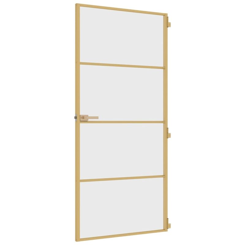 Casa si Gradina - Constructii - Usi interior, exterior si garaj - Usi interior - Usa interioara Slim auriu 93x201,5cm sticla securizata/aluminiu, auriu și transparent, model 3 bare orizontale - Infinity.ro