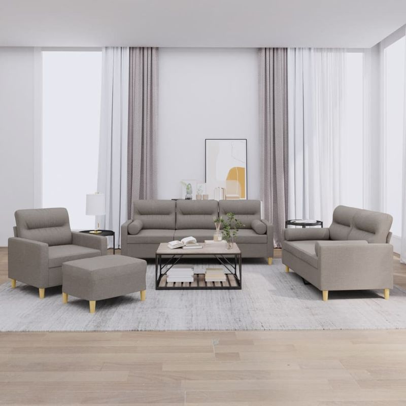 Casa si Gradina - Mobilier - Seturi de mobilier - Seturi living - Set de canapele cu perne, 4 piese, gri taupe, textil - Infinity.ro