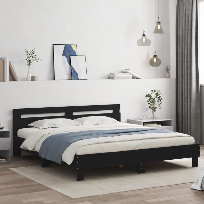 Casa si Gradina - Mobilier - Paturi si accesorii - Paturi - Cadru de pat cu tablie 200x200 cm, negru, lemn prelucrat - Infinity.ro