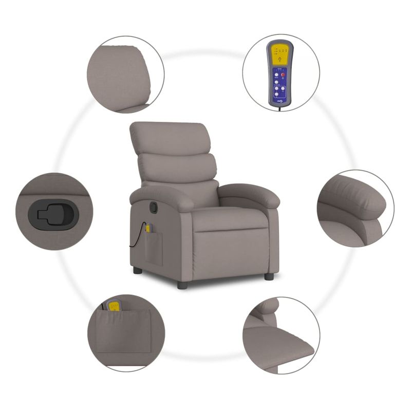 Ingrijire personala si Cosmetice - Sanatate si wellness - Articole wellness - Fotolii de masaj - Fotoliu de masaj rabatabil, gri taupe, material textil - Infinity.ro