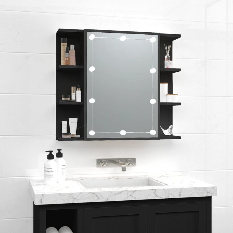 Casa si Gradina - Mobilier - Mobilier baie - Comode baie - Dulap cu oglinda si LED, negru, 70x16,5x60 cm - Infinity.ro