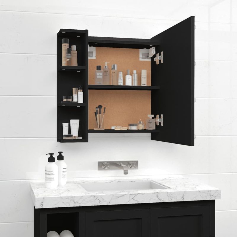 Casa si Gradina - Mobilier - Mobilier baie - Comode baie - Dulap cu oglinda si LED, negru, 70x16,5x60 cm - Infinity.ro