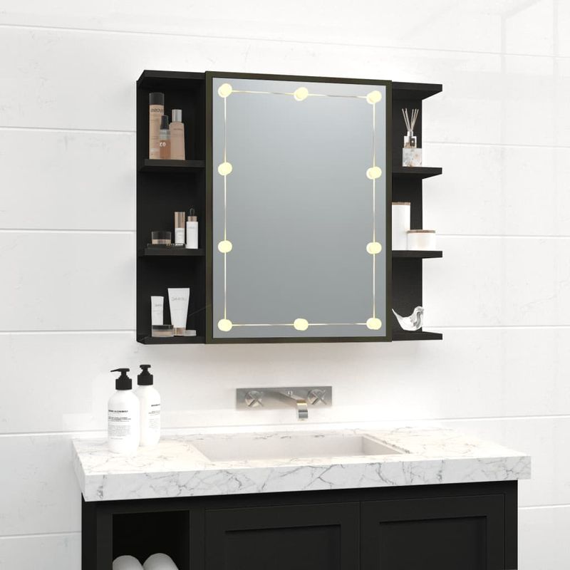 Casa si Gradina - Mobilier - Mobilier baie - Comode baie - Dulap cu oglinda si LED, negru, 70x16,5x60 cm - Infinity.ro