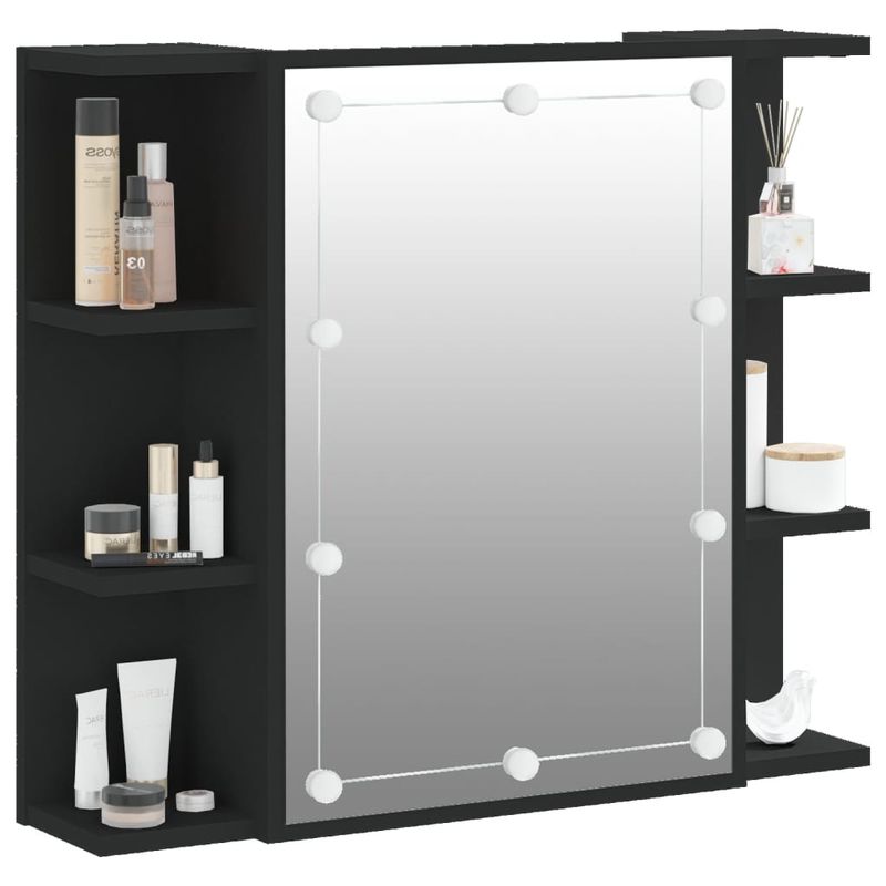Casa si Gradina - Mobilier - Mobilier baie - Comode baie - Dulap cu oglinda si LED, negru, 70x16,5x60 cm - Infinity.ro