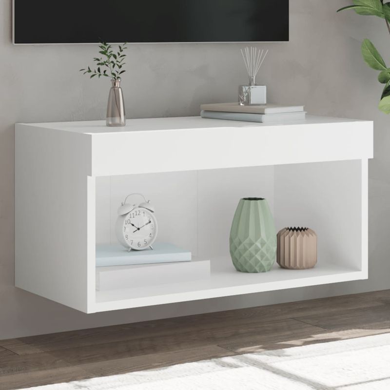 Casa si Gradina - Mobilier - Comode si corpuri - Comode - Comoda TV cu lumini LED, alb, 60x30x30 cm - Infinity.ro