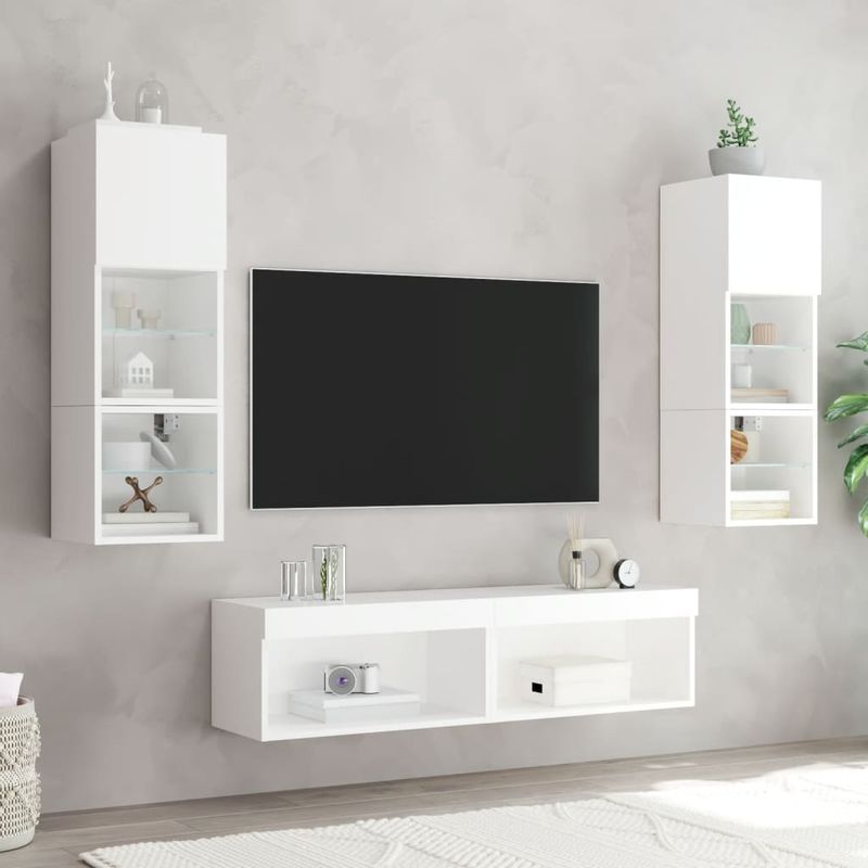 Casa si Gradina - Mobilier - Comode si corpuri - Comode - Comoda TV cu lumini LED, alb, 60x30x30 cm - Infinity.ro