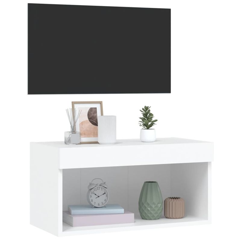 Casa si Gradina - Mobilier - Comode si corpuri - Comode - Comoda TV cu lumini LED, alb, 60x30x30 cm - Infinity.ro