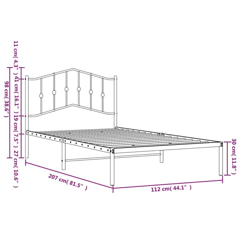 Casa si Gradina - Mobilier - Paturi si accesorii - Paturi - Cadru de pat din metal cu tablie, alb, 107x203 cm - Infinity.ro