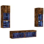 Casa si Gradina - Mobilier - Comode si corpuri - Comode - Unitati de perete TV cu LED-uri, 6 piese, stejar fumuriu, lemn - Infinity.ro