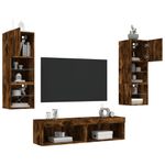 Casa si Gradina - Mobilier - Comode si corpuri - Comode - Unitati de perete TV cu LED-uri, 6 piese, stejar fumuriu, lemn - Infinity.ro