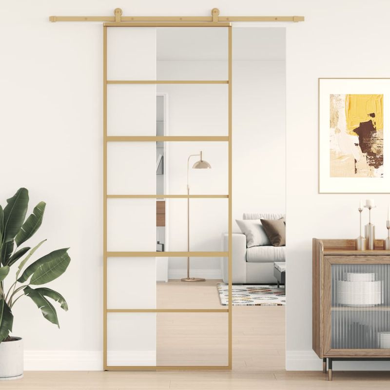 Casa si Gradina - Constructii - Usi interior, exterior si garaj - Usi interior - Usa glisanta auriu 76x205 cm sticla ESG transparenta/aluminiu - Infinity.ro