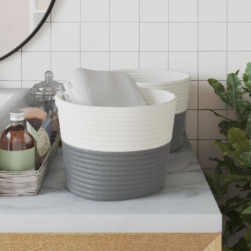 Casa si Gradina - Mobilier - Organizare si depozitare - Cutii depozitare - Cosuri de depozitare 2 buc. gri si alb Ø24x18 cm bumbac - Infinity.ro