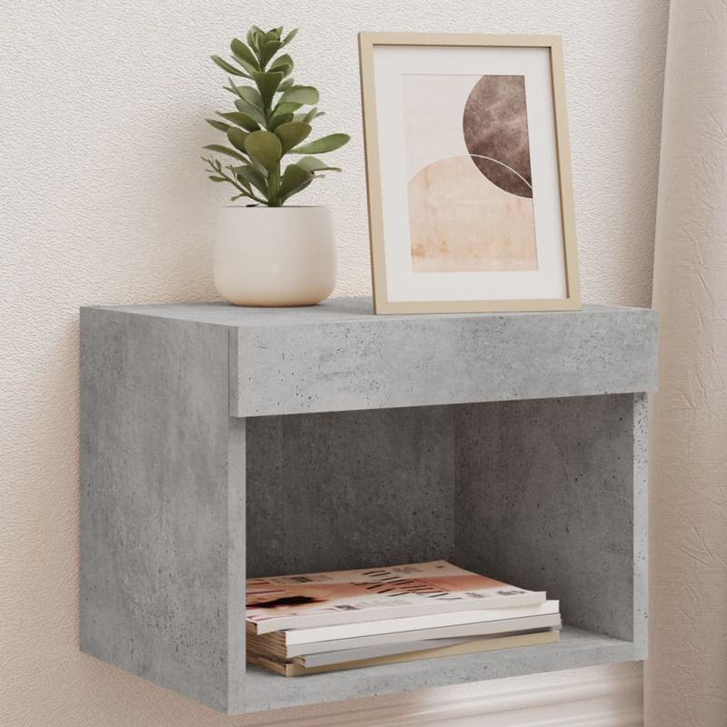 Casa si Gradina - Mobilier - Comode si corpuri - Comode - Noptiera cu lumini LED montata pe perete, gri beton - Infinity.ro