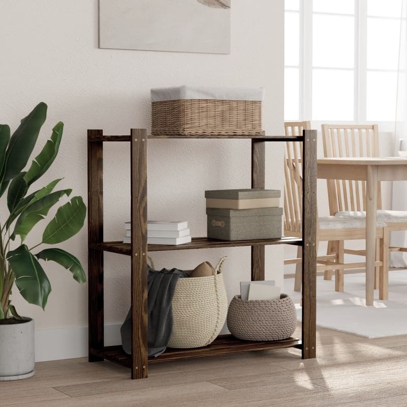 Casa si Gradina - Mobilier - Biblioteci si rafturi - Rafturi - Suport depozitare 3 niveluri, negru, 80x38x90cm, lemn masiv pin - Infinity.ro