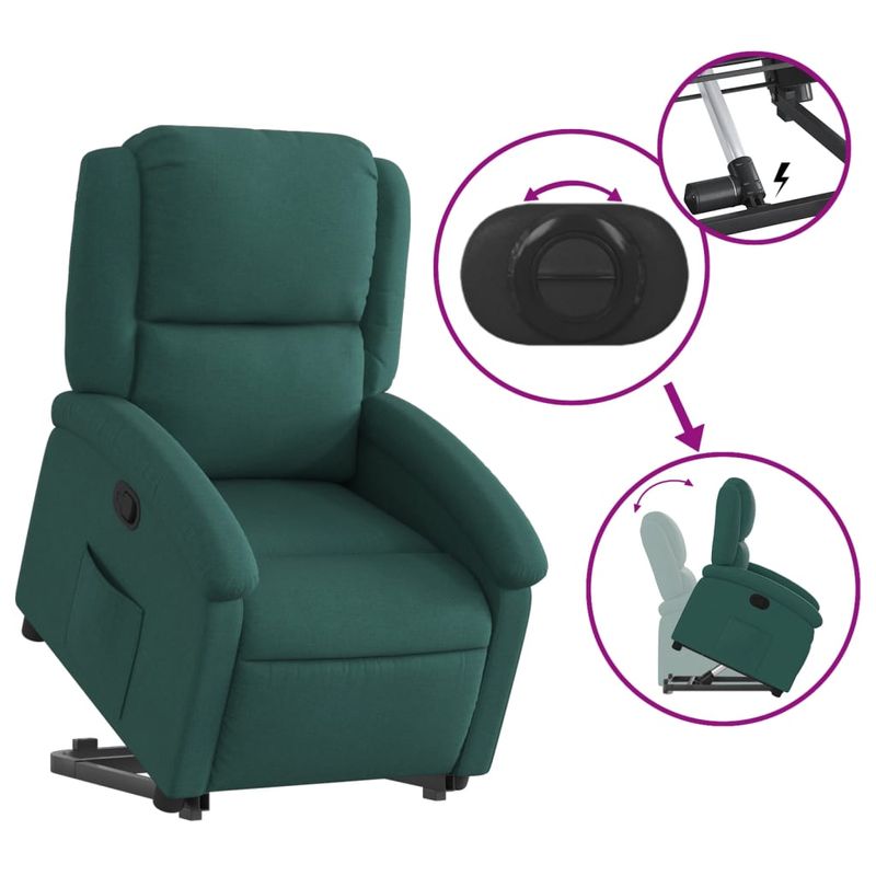 Casa si Gradina - Mobilier - Scaune si fotolii - Fotolii - Fotoliu rabatabil ridicare pe verticala, verde inchis, textil - Infinity.ro