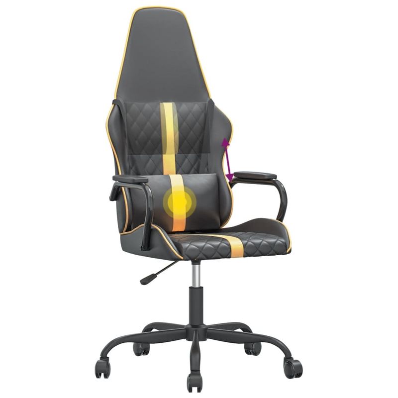 PC, gaming si accesorii - Gaming - Accesorii gaming - Scaune gaming - Scaun de gaming de masaj, negru si auriu, piele ecologica - Infinity.ro