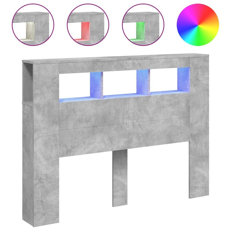 Casa si Gradina - Mobilier - Paturi si accesorii - Accesorii paturi - Tablie de pat cu LED, gri beton, 140x18,5x103,5 cm, lemn - Infinity.ro