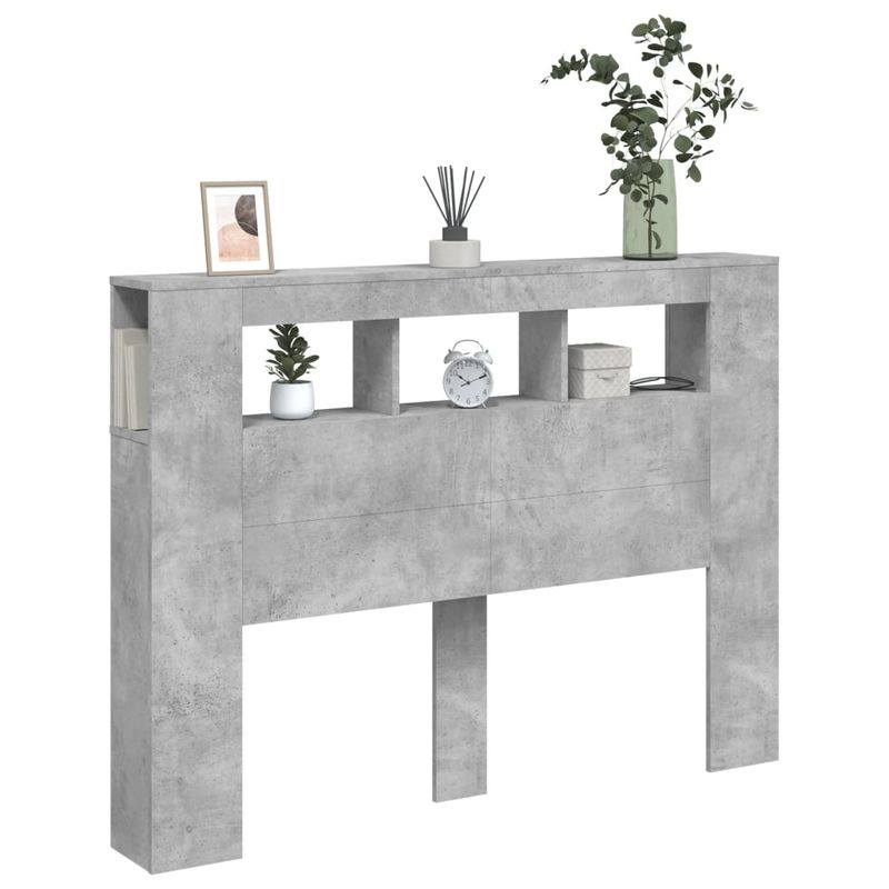 Casa si Gradina - Mobilier - Paturi si accesorii - Accesorii paturi - Tablie de pat cu LED, gri beton, 140x18,5x103,5 cm, lemn - Infinity.ro